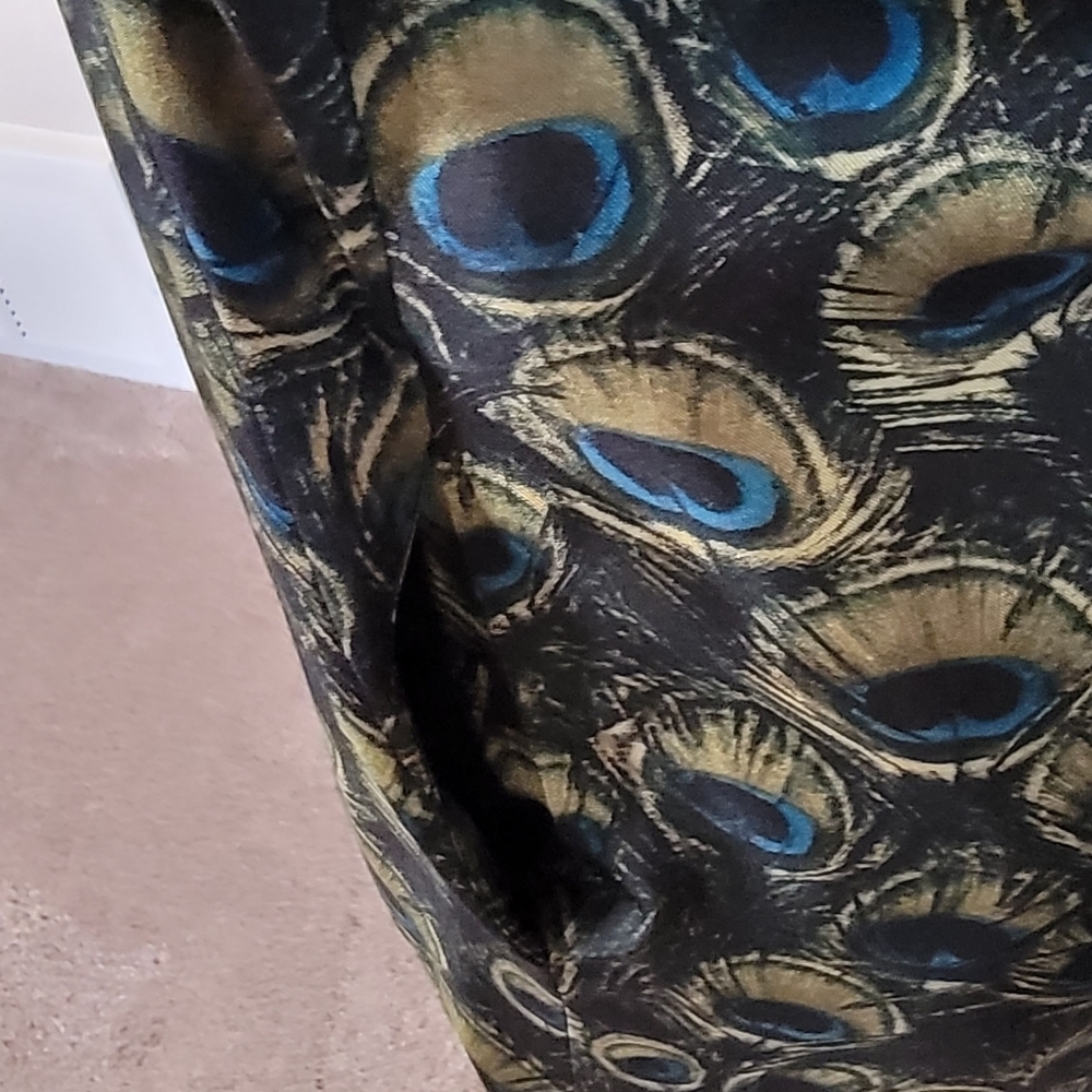 Milly Green/ Blue/ Multi Color Peacock Print Silk Shift - Picture 3 of 5